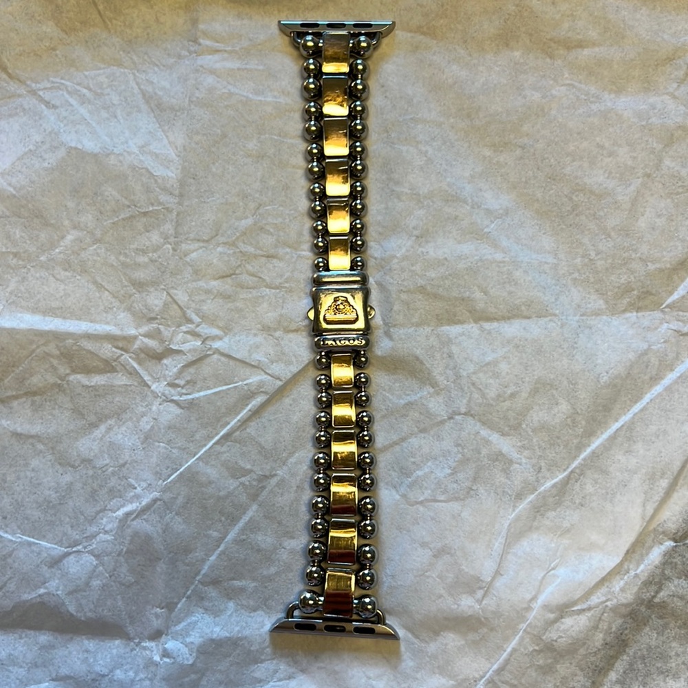 LAGOS smart caviar Apple Watch band. 18k rose gold and stainless steel.